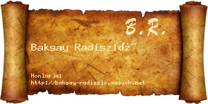 Baksay Radiszló névjegykártya